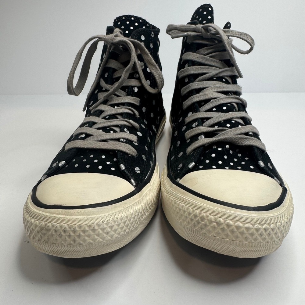 Converse Chuck Taylor All Star Hi Black Suede Silver Polka Dot Sneakers Womens 7 - Picture 4 of 7